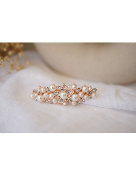Barrette Lise Perles Nacrées et Strass Argentés Rose Gold