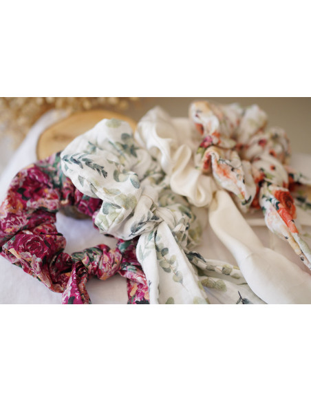 scrunchie Noah Cotton Gauze Ribbon Eucalyptus Print
