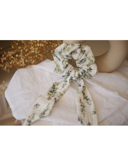 scrunchie Noah Cotton Gauze Ribbon Eucalyptus Print