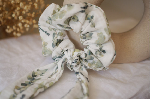 scrunchie Noah Cotton Gauze Ribbon Eucalyptus Print
