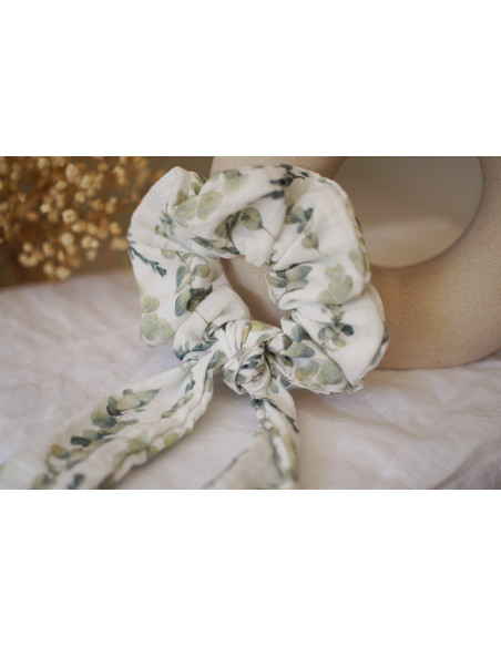 scrunchie Noah Cotton Gauze Ribbon Eucalyptus Print