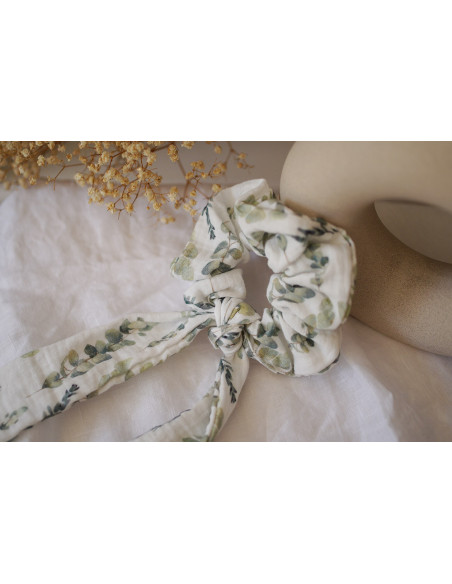 scrunchie Noah Cotton Gauze Ribbon Eucalyptus Print