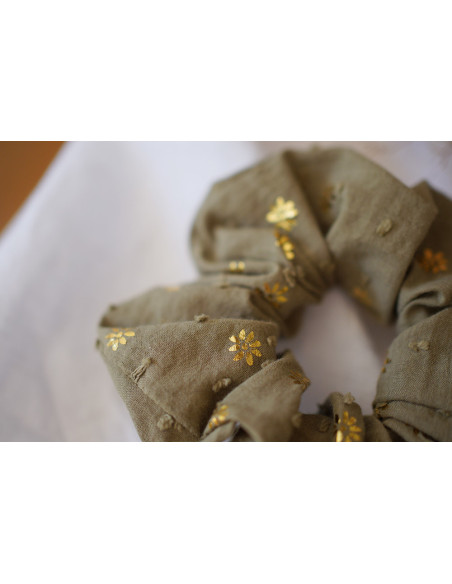 scrunchie Sacha Coton Plumetis Vert et Or