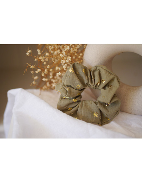 scrunchie Sacha Coton Plumetis Vert et Or