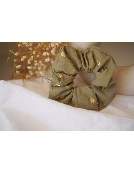 scrunchie Sacha Coton Plumetis Vert et Or