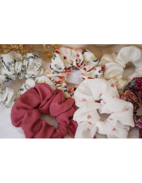 Chouchou Noeud Oscar Coton Blanc Brodé Coeurs Roses