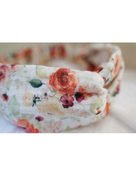 Bandeau Léon Gaze de Coton Imprimé Fleuri Aquarelle