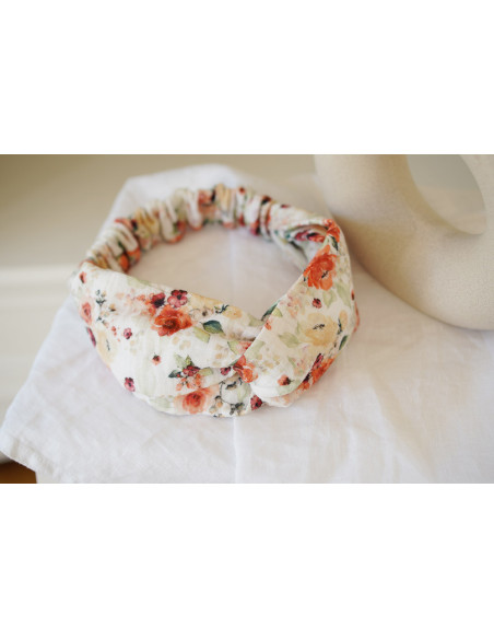 Bandeau Léon Gaze de Coton Imprimé Fleuri Aquarelle