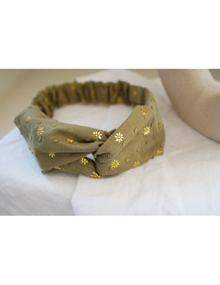 Bandeau Sacha Coton Plumetis Vert et Or