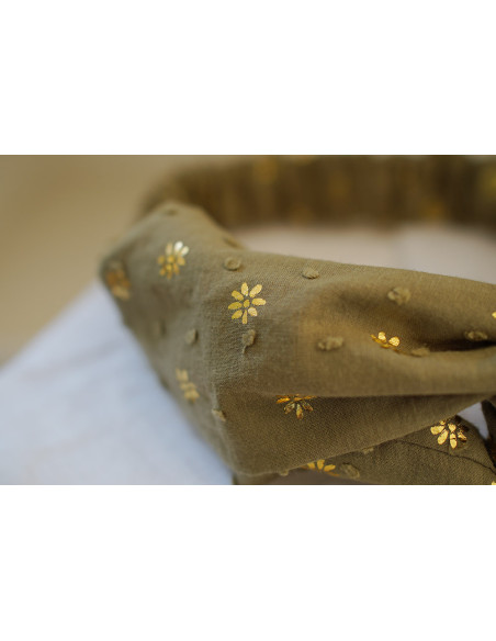 Bandeau Sacha Coton Plumetis Vert et Or