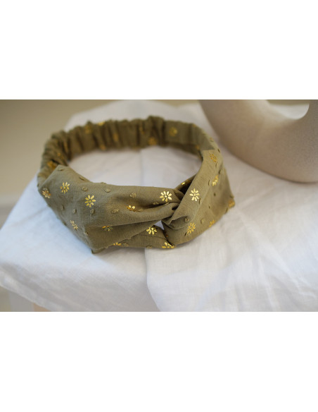 Bandeau Sacha Coton Plumetis Vert et Or