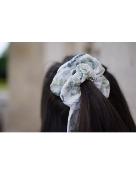 scrunchie Noah Cotton Gauze Ribbon Eucalyptus Print