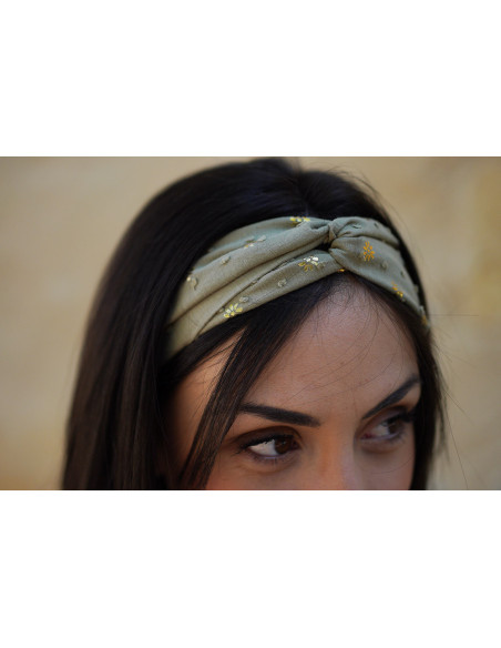 Bandeau Sacha Coton Plumetis Vert et Or
