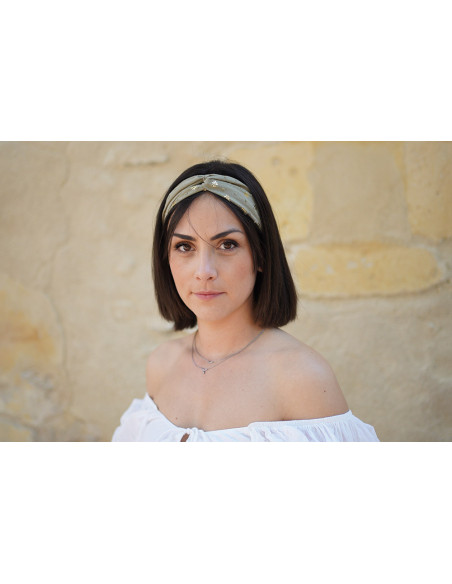 Bandeau Sacha Coton Plumetis Vert et Or