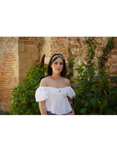 Bandeau Sacha Coton Plumetis Vert et Or