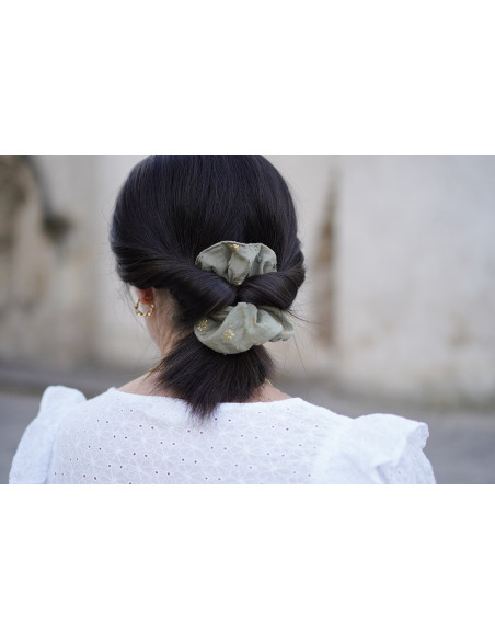 scrunchie Sacha Coton Plumetis Vert et Or