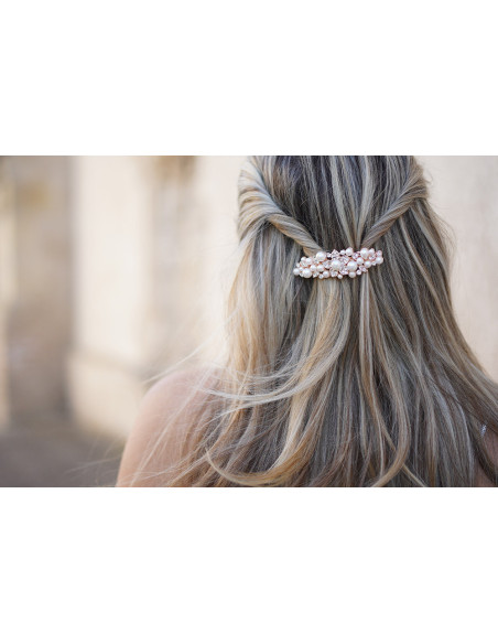 Barrette Lise Perles Nacrées et Strass Argentés Rose Gold