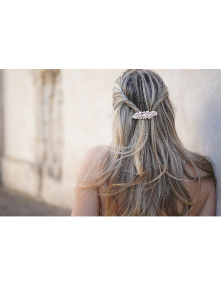 Barrette Lise Perles Nacrées et Strass Argentés Rose Gold