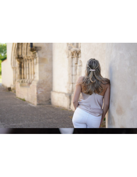 Barrette Lise Perles Nacrées et Strass Argentés Rose Gold