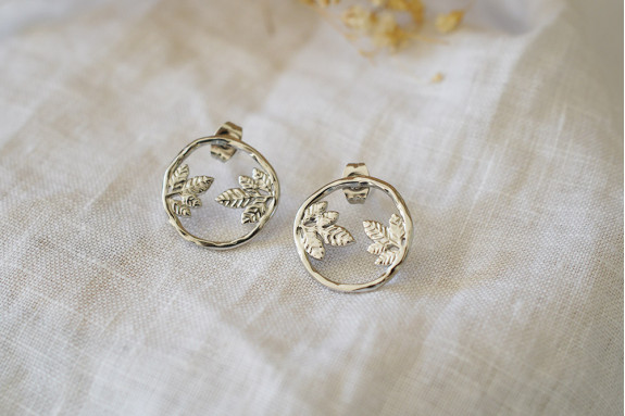 Calista Silver Round Foliage Earrings