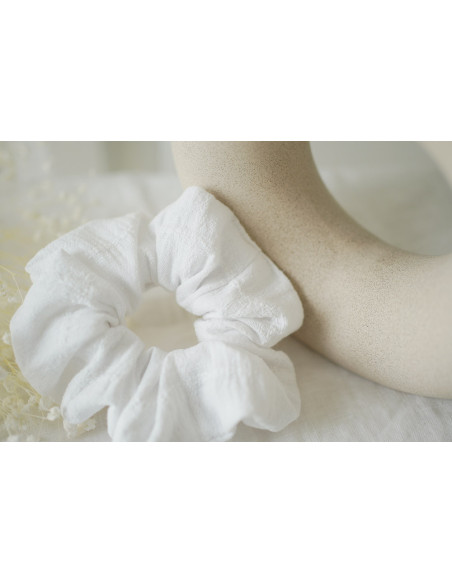 scrunchie Thalie Cotton Gauze White Embroidered Checks
