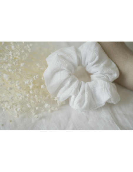Chouchou Thalie Gaze de Coton Carreaux Brodés Blancs