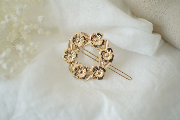 Barrette Muse Couronne Fleurie Dorée