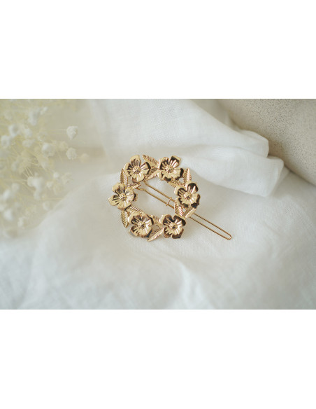 Barrette Muse Couronne Fleurie Dorée