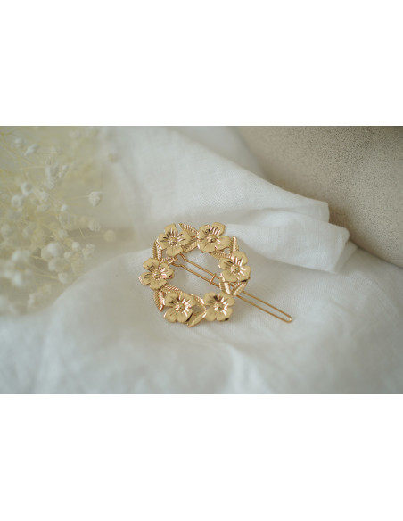 Barrette Muse Couronne Fleurie Dorée