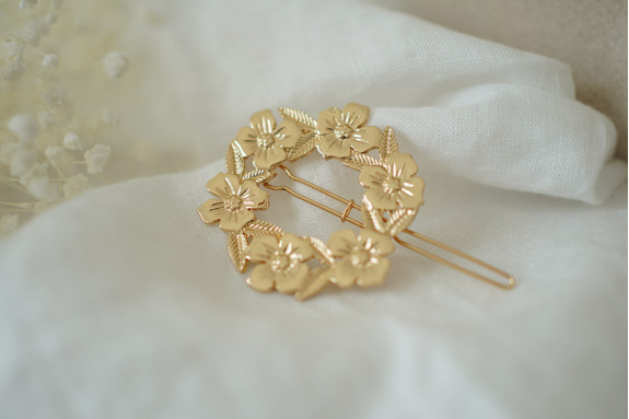 Barrette Muse Couronne Fleurie Dorée