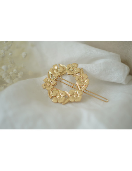 Barrette Muse Couronne Fleurie Dorée
