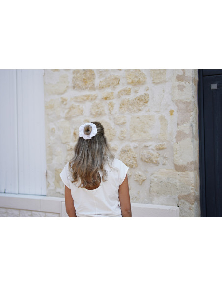 Chouchou Thalie Gaze de Coton Carreaux Brodés Blancs