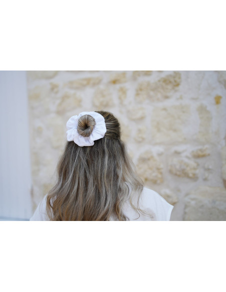 Chouchou Thalie Gaze de Coton Carreaux Brodés Blancs