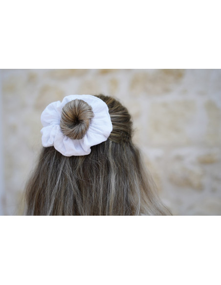 Chouchou Thalie Gaze de Coton Carreaux Brodés Blancs