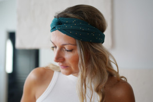 headband Lina Dark Green with Gold Polka Dots 2
