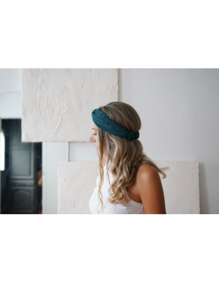 headband Lina Dark Green with Gold Polka Dots