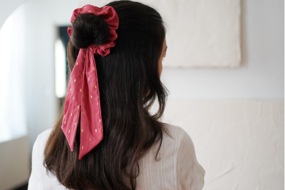 Chouchou Ruban Sofia Rose Blush et Or