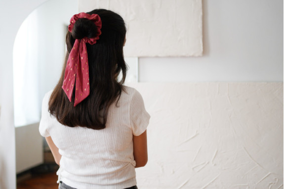 Chouchou Ruban Sofia Rose Blush et Or