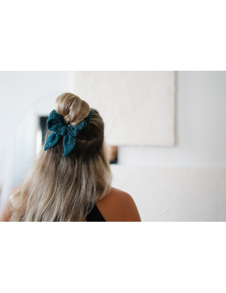 scrunchie bow Dark Green Ivy with Gold Polka Dots