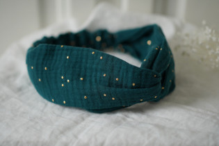 headband Lina Dark Green with Gold Polka Dots