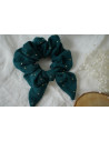 scrunchie bow Dark Green Ivy with Gold Polka Dots