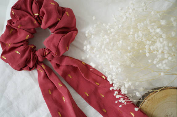 Chouchou Ruban Sofia Rose Blush et Or