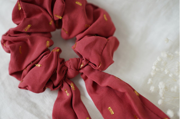 Chouchou Ruban Sofia Rose Blush et Or