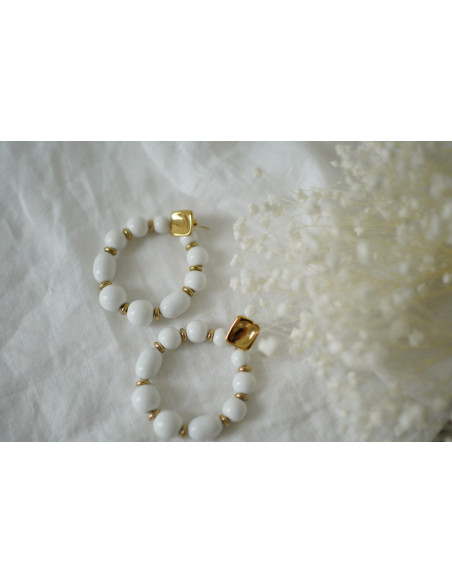 Boucles d'Oreilles Anita Blanc et Or