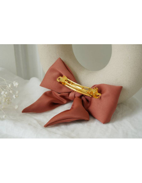 Barrette Noeud Amore Satin Rose Terracotta