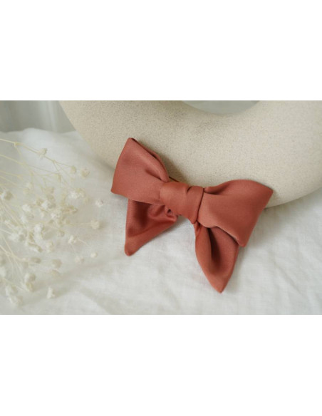 Barrette Noeud Enfant Honey Satin Rose Terracotta