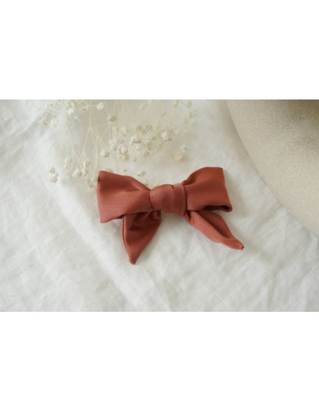 Barrette Noeud Enfant Honey Satin Rose Terracotta
