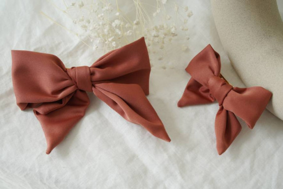 Barrette Noeud Enfant Honey Satin Rose Terracotta