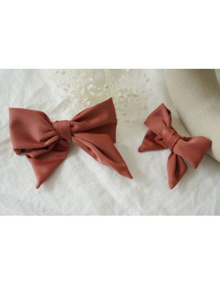 Barrette Noeud Enfant Honey Satin Rose Terracotta