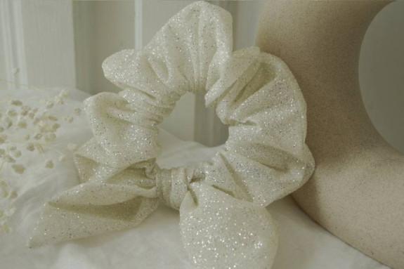 scrunchie bow Princess Glitter White